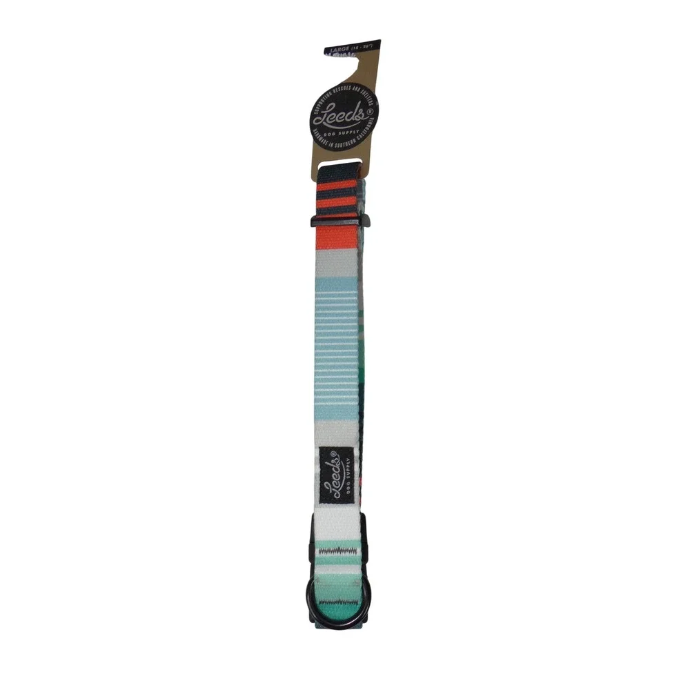Leeds Dog Supply Birmingham Striped Dog Collar Large Blue Teal Orange 4007